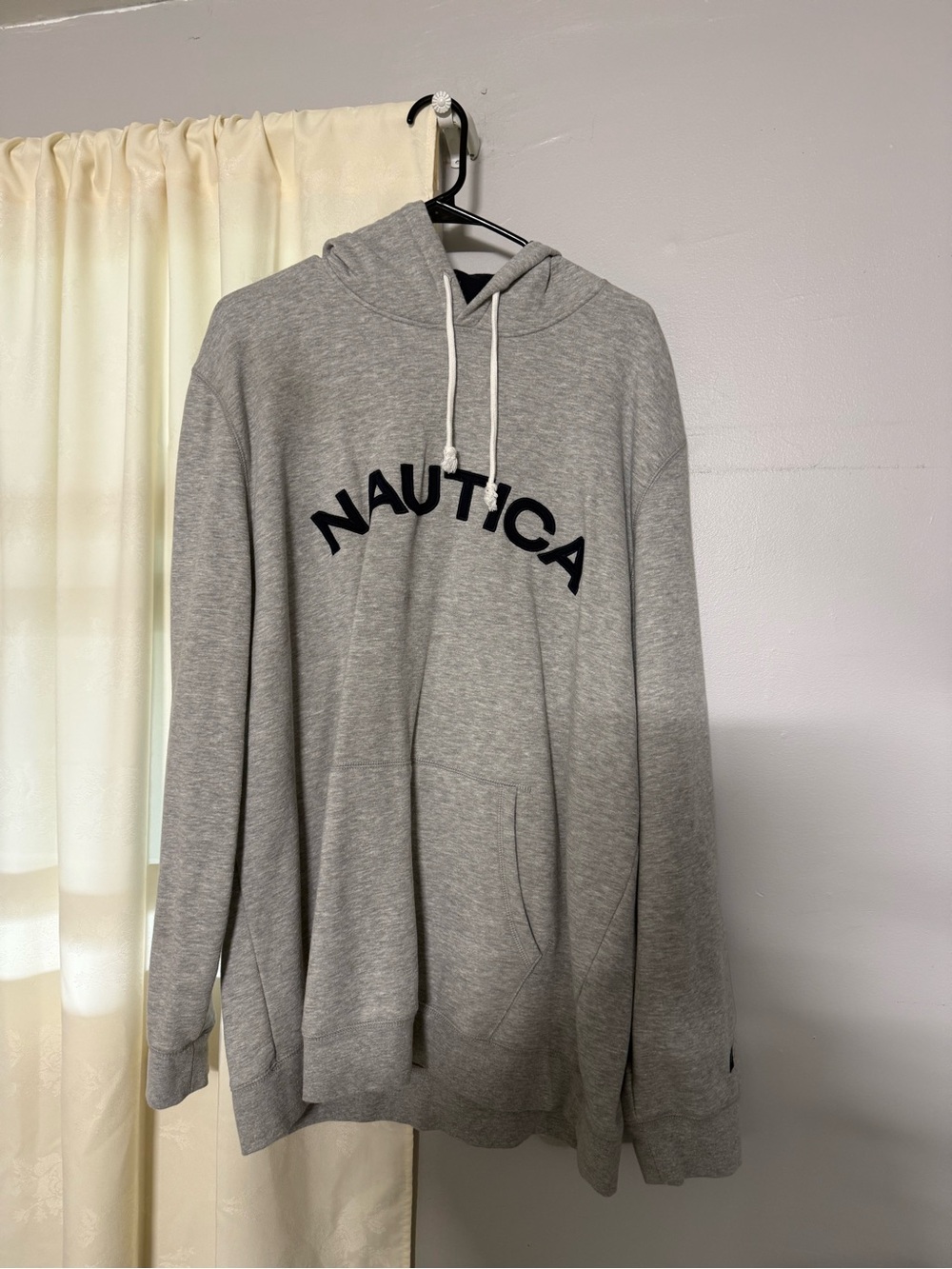 Nautica Gray Hoodie with Black Logo and White Drawstrings
